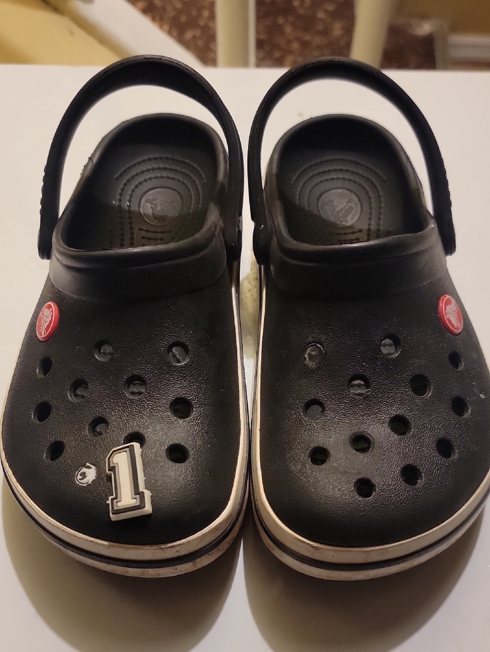 CROCS Kids Black Clog Sandals with Number 1 Charm